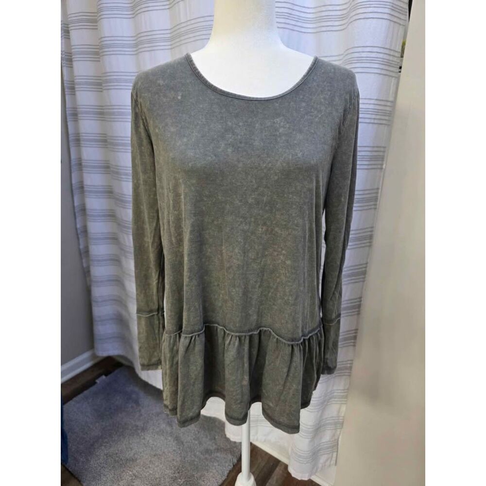 Kori America Gray Acid Wash Long Sleeve Top Size M
